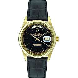 Pre owned Rolex 18038 Mens Day date 18kt Gold Black Dial Watch 