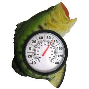 DECORATIVE INDOOR OUTDOOR PATIO BASS FISH THERMOMETER  
