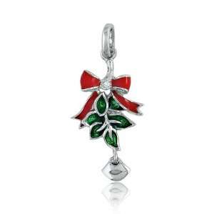    Sterling Silver Red Heart Green Mistletoe & Lips Charm Jewelry