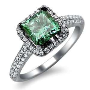  1.82ct Green Princess Cut Diamond Engagement Ring 18k 