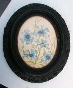 VICTORIAN OVAL FRAME WITH WATER COLOR 1870 80  