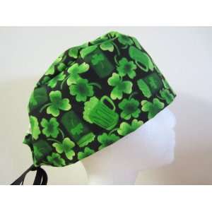    Mens Scrub Cap, Surgical Hat, Green Beer & Clovers 