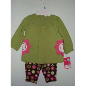   Carters Girls 2 piece L/S Green/Pink Floral Pant Set 3 Months Baby