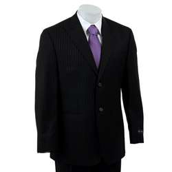 Sean John Mens Black Stripe 2 button Wool Suit  