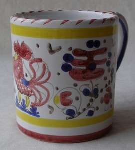 HAND PAINTED ITALIAN DERUTA RED ROOSTER MUG  