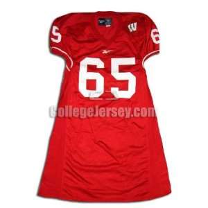  Red No. 65 Game Used Wisconsin Reebok Football Jersey 