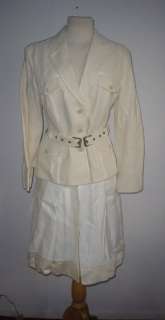 Strenesse tan linen jacket & ivory pleated skirt suit 8  
