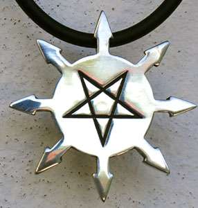 Pewter pendant of Cool Chaos Star with inverted pentagram in the 