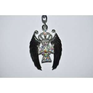   Wings Keychain, Bling Bling with Cross, Wings & Crown 