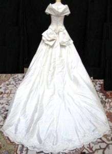 WoW Vintage Ivory Silk Lace Beaded Wedding Gown Dress  
