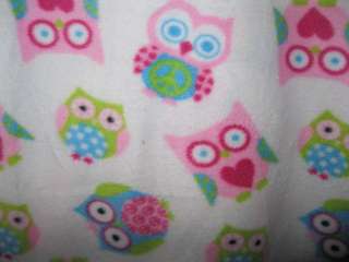   Pink & Blue Owl Owls & Peace Symbols Fleece Pajamas Lounge Pants jr M