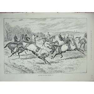   1891 Horses Jumping Hedge Falling Trees Country Print