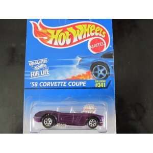 58 Corvette Coupe (Purple/ 7 Spokes) Hot Wheels Collector #341 on Blue 