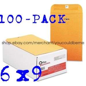Kraft Clasp Envelopes 6x9 manila mailing shipping 100pk 042167823016 