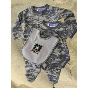  #2720 3pc Army ACU Camoflauge Baby Set Army Logo Bib 