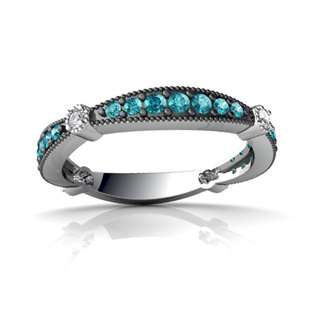 Blue Diamond Wedding Band Ring 14K White Gold Genuine Round  Jewels 