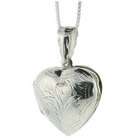 Sea of Diamonds Sterling Silver Heart Engraved Locket Pendant w/ Chain