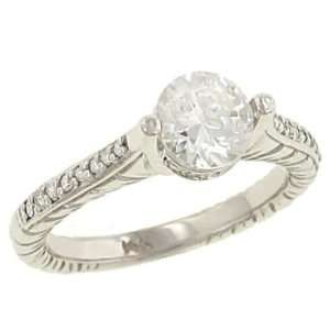    Engraved Pave Diamond Engagement Ring .16cttw (cz ctr): Jewelry