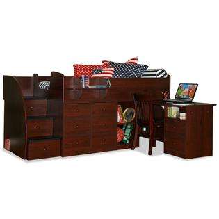 Berg Furniture Captains Bed Full with Pullout Desk Stairs Chestnut 