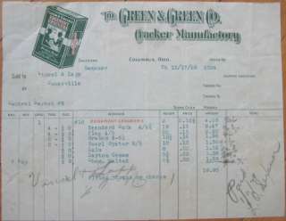 1928 Billhead Green Edgemont Crackers   Columbus, Ohio  