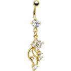 Body Candy Gold Plated Clear CZ Vine Dangle Belly Ring