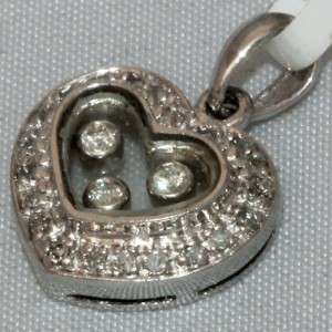 14k white gold floating diamonds heart shape dangling pendant  