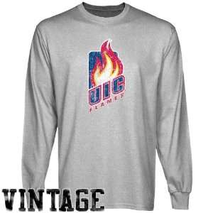 UIC Flames Ash Distressed Logo Vintage Long Sleeve T shirt  