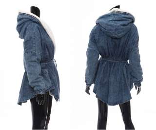 Denim Jeans Hood Jackets, Vintage Blue Fur Coats for Womens   Vintage 