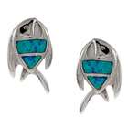   La Preciosa Sterling Silver Created Blue Opal Fish Earrings