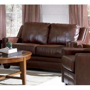  Loveseat with Nail Head Trim in Brown Bonded Leather