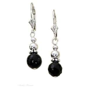   Faceted Black Onyx Bead Bali Spacer Bead Leverback Earrings Jewelry