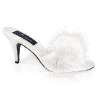 PLEASER Amour 03 Womens White Satin Marabou Feather Slippers High 