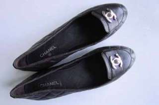 675 Chanel CC Twisted Lock Quilted Leather 37.5 Ballet Flats 