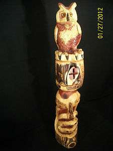  carving GCC carved OWL TIKI TOTEM cedar wood art log cabin furniture