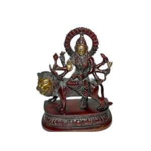 Goddess Durga Sitting on Lion Hindu God Religious Brass Sculpture 8 