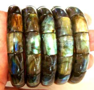 Natural Labradorite Rectangle Beads Stretch Bracelet 11×14mm  