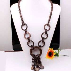 Large Handmade Brown Coconut Shell Beads Necklace 26L  