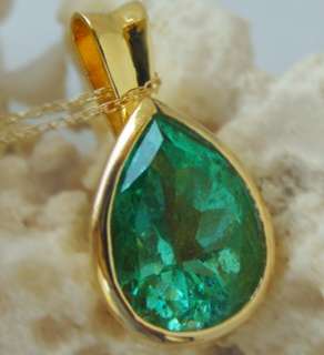 HUGE 6.10ct NATURAL COLUMBIAN EMERALD SOLITAIRE PENDANT 18K GOLD WoW 