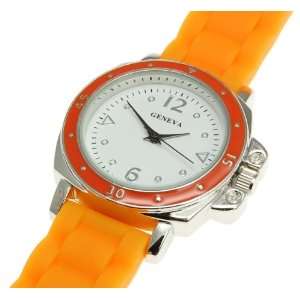    Orange Round Silicone Rubber Large Face Wrist Watch: Jewelry