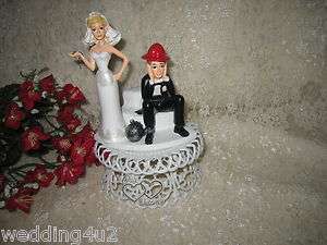   Firefighter BRIDE AXE Ball Chain Our Wedding CAKE TOPPER  