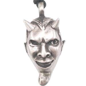  Horned Demon Head Pewter Pendant Necklace: Jewelry