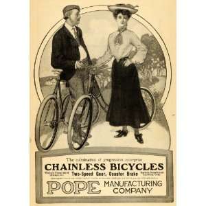  1904 Ad Pope Chainless Bicycles Coaster Break Two Speed 