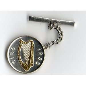   World Coin Tie Tack   Irish ½ penny Gold & silver Harp (dime size