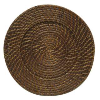 Set of 4 Round Brown Rattan Charger Plates New 088235604101  