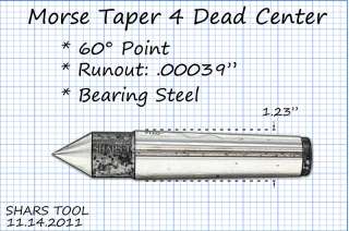 SHARS 4MT Steel Morse Taper Solid Dead Center NEW  