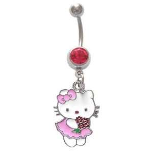 Hello Kitty Red Flowers dangle Belly navel Ring piercing bar body 