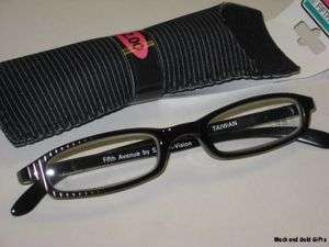 Black Grey Strip Retro Glasses Eyeglasses & Case 2.00  