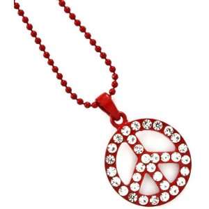  Red Crystal Peace Sign Pendant Necklace: Jewelry