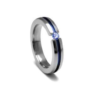    Cut Blue Sapphire Ring with Blue Anodized Channel, Size 8 Jewelry