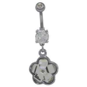  CLEAR   Pretty Spring Blossom Dangle Belly Ring: Jewelry